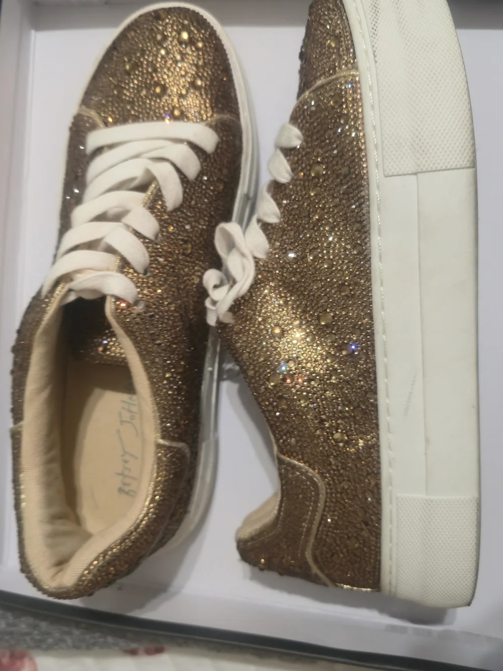 Betsey Johnson Gold Crystal Embellished Platform Sneakers